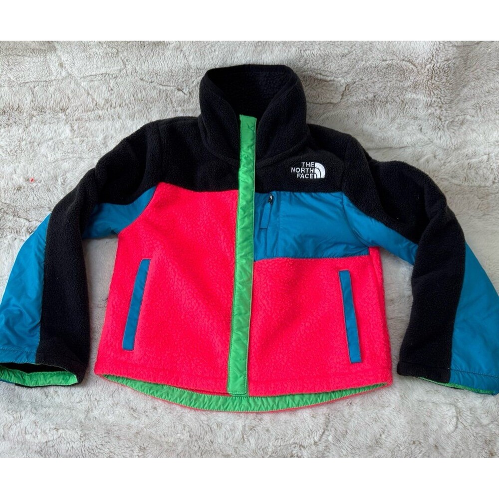 The North Face Jacket Youth Girl’s XS Black Colorblock Mashup Fleece Snap Logo